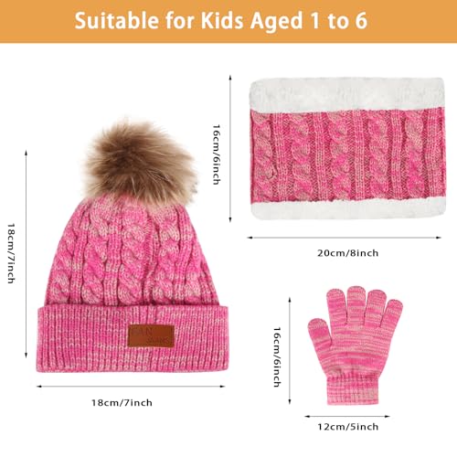 Image of Kids Hat Scarf Gloves Set, Kids Winter Beanie Hat Scarf Gloves Set with Knit Thick Warm Fleece Lined for 1-6 Years Old