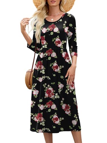 Heymoments 3/4 Sleeve Midi Dress for Women, Floral, X-Large