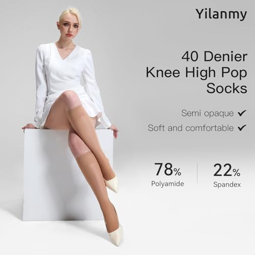Image of Yilanmy 3 Pairs Sheer Compression Socks for Women 8-10 mmHg Knee High Stockings Support Work Office Travel Daily Wear