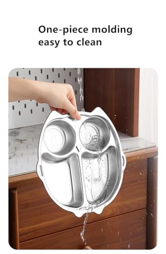 Image of Happy Hues Stainless Steel Divided Meal Plate Tray-4 Compartments Dinner Dish for Baby- Toddler- Kids Eating Food- Owl Shape