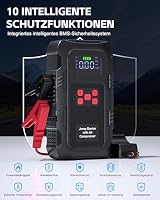 Povasee Starthilfe Powerbank für Pkw mit Kompressor 150 PSI, 9000A Starter Powerbank mit Elektrische Luftpumpe, 12V Auto Starthilfe (10L Benzin/8L Diesel), Jump Starter mit Taschenlampe (Rot) – Ansicht 4