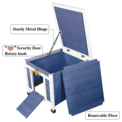 Deblue Cat House For Outdoor Cats, Weatherproof Feral Cat House, Wooden Outside Shelter For Cat, Rabbit And Small Pet-Navy Blue #TOP1