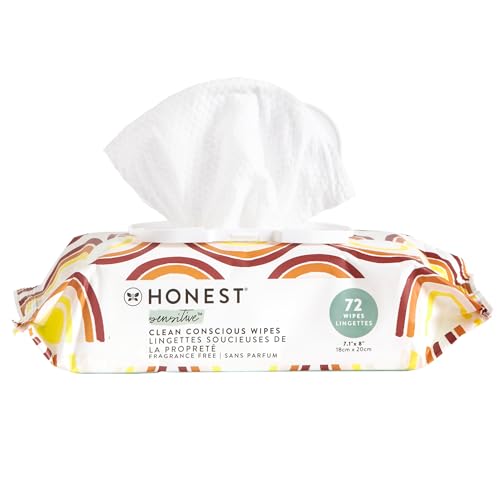 Image of The Honest Company Clean Conscious Unscented Wipes Over 99% Water Compostable Plant-Based Baby Wipes Hypoallergenic for Sensitive Baby Skin EWG Verified Rainbow 72 Count