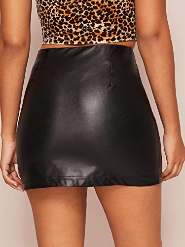 Verdusa Women's Zip Up High Waist Faux Leather Bodycon Mini Skirt Black Xxl #TOP1