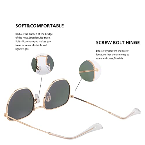 Image of Hipster Hexagonal Polarized Sunglasses Men Women Geometric Square Small Vintage Metal Frame Retro Shade Glasses