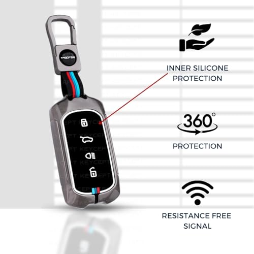 Image of KEYCEPT Metal Alloy Key Cover Compatible for Tata Curvv, Curvv EV Smart Key with Keychain (Dual Black & Tan).