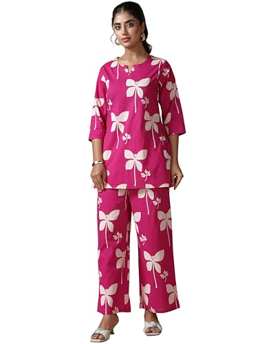 Image of Pinkmint Women's Pure Cotton Co Ord Set l Kurta Sets for Women |Kurta Sets| Printed Kurta with Pant l Stylish Pocket & 3 /4 Sleeve Women Co-ord Set (Avaiable in Plus size)
