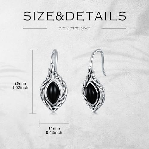AOBOCO Black Onyx/Moonstone/Red Agate Earrings Sterling Silver Vintage Celtic Knot Dangle Drop Earrings for Women4