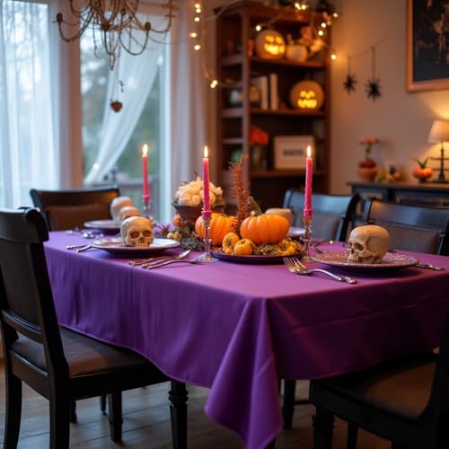 Image of sancua Rectangle Tablecloth - 60 x 60 Inch - Stain and Wrinkle Resistant Washable Polyester Table Cloth, Decorative Fabric Table Cover for Dining Tables, Buffet Parties and Camping, Purple