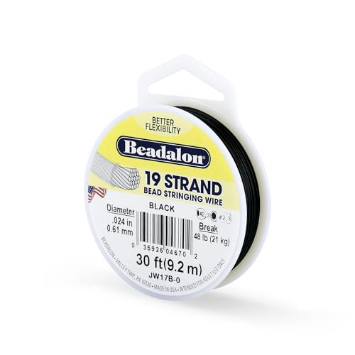 Beadalon Bead Stringing Wire - .024 in / .61 mm, Black, 30ft / 9.2m