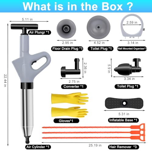 Image of CAPHONT Toilet Plunger Blaster, High Pressure Toilet Plunger, Stainless Steel Air Drain Blaster Plunge Blaster with Visual Barometer for Toilets, Bathroom Floor, Drain Sinks and Plumbing Clogs