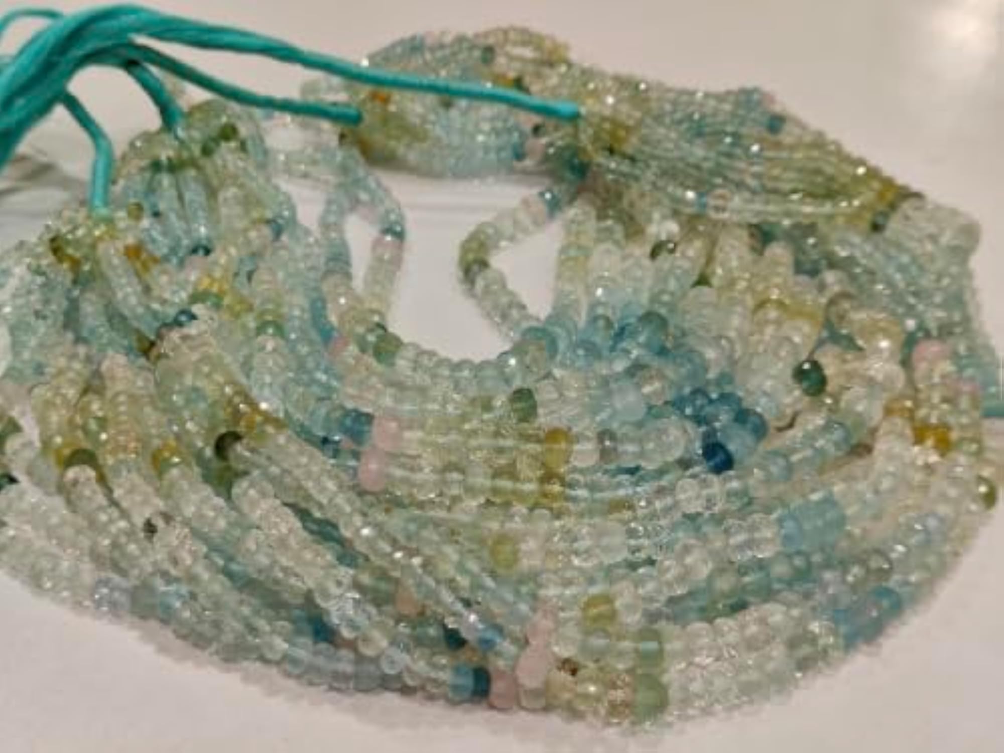 Natural Multi Aquamarine Rondelle Faceted Beads