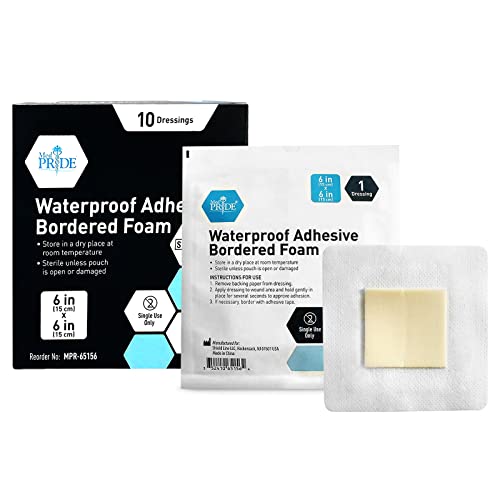 Medpride 6'' X 6'' Foam Wound Dressing (10-Count) Sterile, Waterproof Silicone Adhesive Border | Home Or Emergency Healing Support | Partial Or Shallow Drainage Coverage | Gentle #TOP22