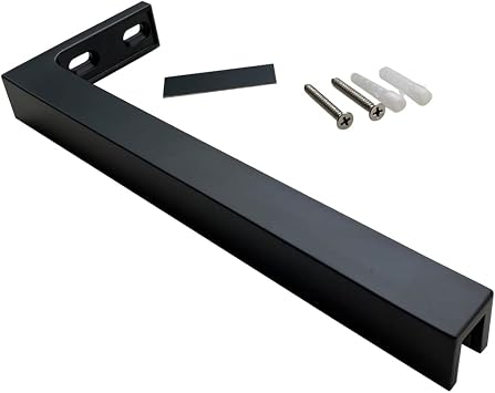 LukLoy Fixed Glass Support Bracket Stabilizer Brace, Frameless Glass to Wall Clamp Shower Glass Support Bar L Shape Mounting Bracket, No-Drill-in-Glass. (Glass on Left, Matte Black)