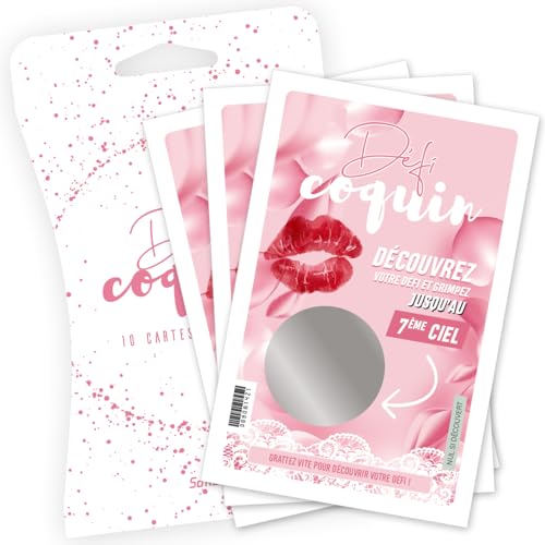 SoKawaï - Pochette cadeau Défi Coquin | 10 cartes à gratter | Jeu drôle et coquin pour les couples