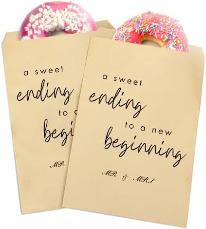 48Pcs A Sweet Ending to A New Beginning Wedding Favor Bags,Donut Cookie Dessert Sweet Favor Goody Snack Treat Grease Resistant Bags for Engagement Wedding Bridal Shower Party Decorations Supplies