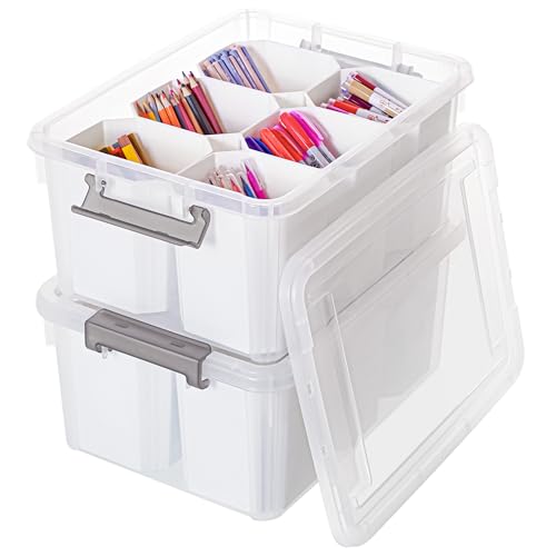 Citylife 17 QT Plastic Storage Bins Clear Storage Box with Lids Multipurpose Stackable Storage Containers for Organizing Tool, Craft, Crayon, 2 Packs