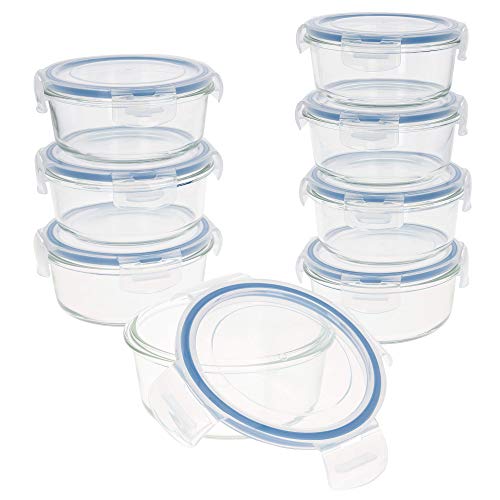 AKTIVE 45 Set 8 contenedores Alimentos herméticos, Vidrio, 15.5 x 7 cm, 580 ml