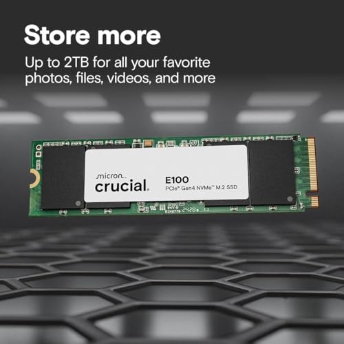 Image of Crucial E100 SSD 480GB M.2 NVMe PCIe Gen4 Internal SSD, Up to 4,700MB /s, Laptop & Desktop Compatible - CT480E100SSD8