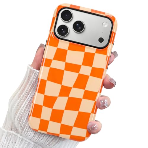 Coque iPhone 17 Pro Magsafe pour femmes look carreaux orange