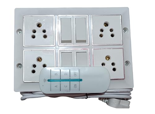 Image of Modular Gang Box With Four Socket And One Remote Control | Smart Remote-Controlled Switch Board For Home And Office | Remote Control White Extension Board