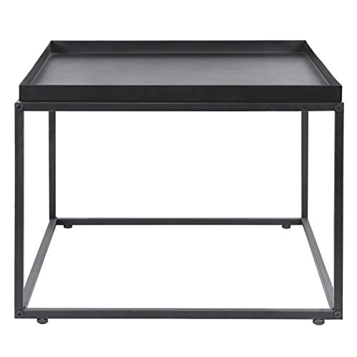 Mygift 24-Inch Modern Tray Top End Table - Matte Black Metal Square Side Table Or Nightstand #TOP3