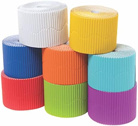 Baker Ross FE443 Rainbow Display Borders - Pack of 8, Corrugated Colour Border for School Classroom Decorations and Bulletin Boards