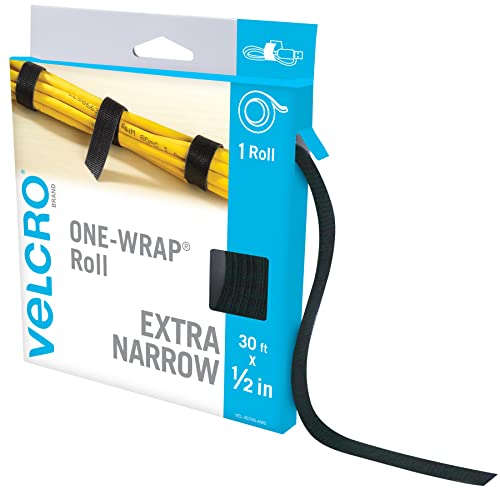 Image of VELCRO Brand VEL-30765-AMS Extra Narrow Straps 1 /2 in x 30ft Roll | Cut to Length Reusable Self-Gripping Tape | Organize and Bundle Electric Cords, Ropes, Cable Management Solutions, Wire Ties | Black