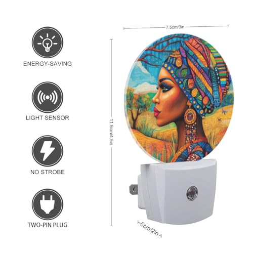 Image of LED Night Lights Lamp with Dusk to Dawn Sensor, African Woman with Strong Ethnic Style Night Light Plug Into Wall for Kids Room, Bedroom, Bathroom, Kitchen, Hallway
