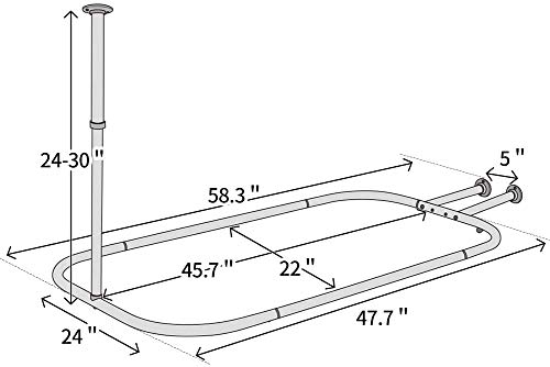Prettyhome Shower Curtain Rod Hoop Square Shape Bathroom Heavy Duty No Rust Oval Shower Rod 58.3"X24" For Clawfoot Tub,For Free Standing Tubs Brushed Nickel #TOP5