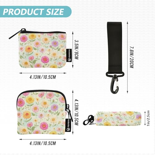 linqin Colorful Flowers Women's Wallets Card Cases Thin Flat Credit Card Wallet Organizer with Zipper Pocket for Men Women 2 Pcs4