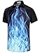 KYKU Flame Bowling Shirts for Men Hawaiian Shirt Tee Button Down with Pockets, Blue Fire, Large