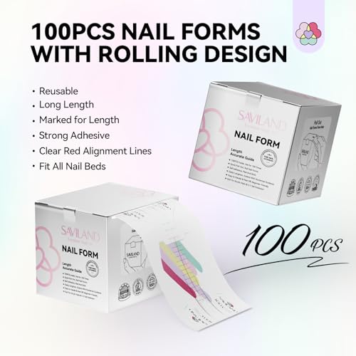 Image of SAVILAND Plus Nail Forms: Reusable Sticky Nail Form for Builder Gel Super Adhesive Nails Extension Forms for Acrylic Nails with Precise Length Guide | Super adhesive paper extensions with precise length guide. Perfect DIY manicure tools for professional salon.