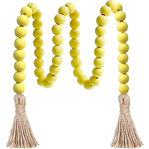Meplait 39in Wood Bead Garland Farmhouse with Tassels,Versatile Prayer Beads Boho Chic Wall Hanging Home Decor (Yellow