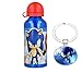 Sonic Characters - Botella deportiva de aluminio de 400 ml – Vacaciones, Regreso a la escuela, agua potable para niños, almuerzo infantil incluye llavero sónico