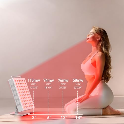 Image of Red Light Therapy Panel 5 Wavement 60 Dual Chip LEDs 630+660+810+830+850nm Red and Near Infrared Lamp Therapy Device 100W with Timer & Stand for Body Pain Relief Face Skin Health Sleep White