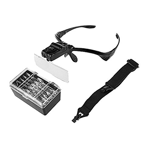 Onerbuy Bandeau Loupe avec LED Lumière Mount Mount Loupe Lunettes de Visage Grossissant avec 5 Lentilles Détachables 1.0X 1.5X 2.0X 2.5X 3.5X Cover