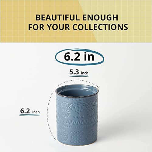 LIFVER 7.2″ Teal Blue Kitchen Utensil Holder + 6.2″ Dark Blue Utensil