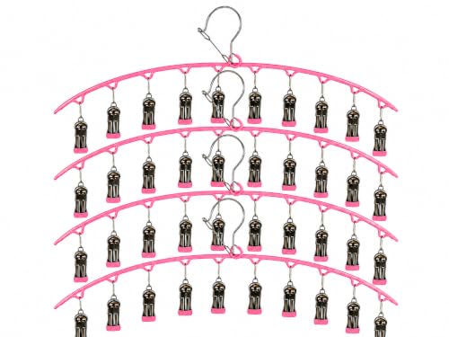 Image of Vastra Leggings Organizer for Closet, Metal Pants Hanger with 10 Rubber Coated Clips, Space Saving Wardrobe Organizer for Leggings, Jeans, Scarves, Dupattas, Towels & Baby Clothes (4, Pink)