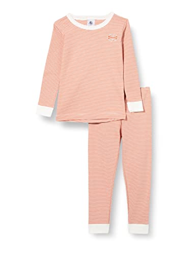 Petit Bateau Unisex-Kinder Pyjama, Rosa Brandy / Weiss Marshmallow, 6 Jahre
