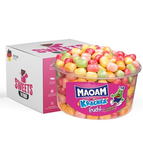 SWEETS'N FOOD Maoam Kracher - knackig, fruchtige Kaubonbons mit Brausefüllung - Fruchtkracher - Blau - Red Berries - Dose 1200 Gramm (Frucht Kracher)
