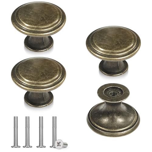 LTMMC 4 Pcs Vintage Kitchen Cupboard Handles Modern Minimalist Drawer Knobs, 30 cm / 11.8 inch Diameter Antique Style Cabinet Brass Door Knobs with Screws，Bronze Drawer Handles and Knobs