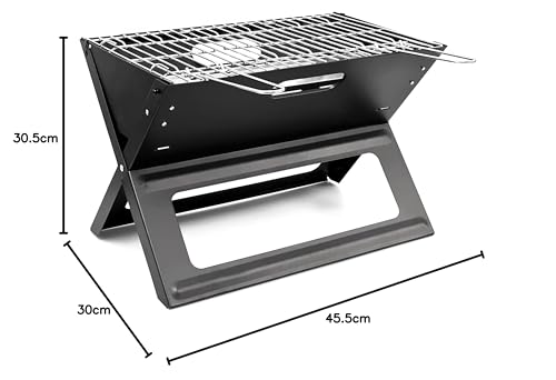 Relaxdays Barbacoa Portátil, Plegable, con Rejilla y Bandeja para Carbón, Parrilla Camping, 30,5 x 30 x 45,5 cm, Negro