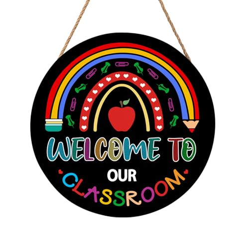 Anyako Welcome to Our Classroom Door Sign For Front Door Decor,Welcome Back to School Wooden Sign 12"x 12" Round Door Decor for Indoor Outdoor Porch Wall