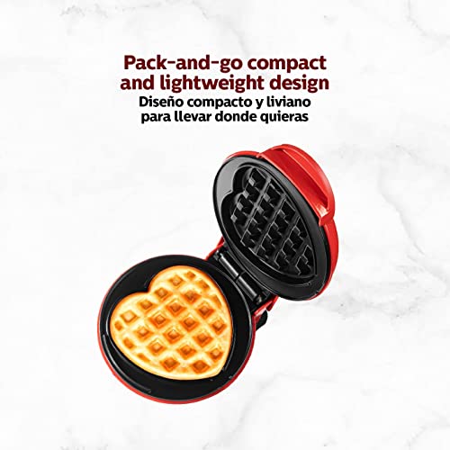 Mini HEART Waffle Maker 4 Inch- 350 Watts: Stainless Steel Dual Non-Stick Sides, UNIQUE HEART SHAPE DESIGN PLATE, Electric Iron Machine for Individual Heart Shaped Belgian Waffles– RED HEART