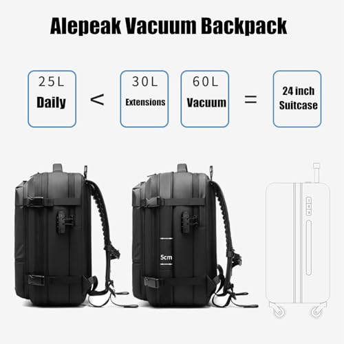 Backpack, 60L Vacuum Compression Back Pack, Waterproof Anti-Theft Travel Back Oack with Electric Pump (Blue(with Pump 1200mA))2