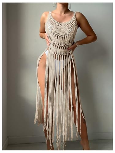 MakeMeChic Women's Crochet Fringe Cover Up Top Sleeveless Hollow Out Summer Beach Coverup4