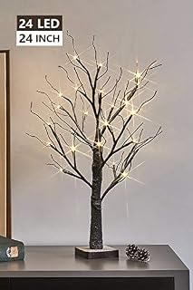 Eambrite Battery-Operated 24" Snow Bonsai Tree Lights with 24 Warm White LED