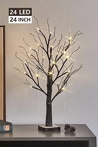 Eambrite Battery-Operated 24" Snow Bonsai Tree Lights with 24 Warm White LED