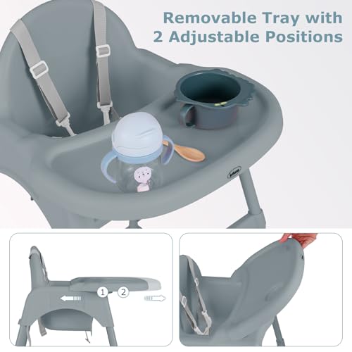 Image of INFANS 4 in 1 Baby High Chair, Convertible Highchair for Babies and Toddlers, Infant Compact Highchairs with Removable Tray Adjustable Footrest, Lightweight Highchair for 6-36 Months
